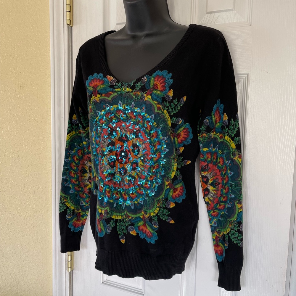 Desigual Black Knit with Green Script
